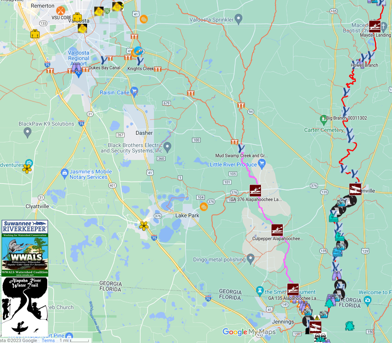 Map: Arglass to Alapaha River in ARWT