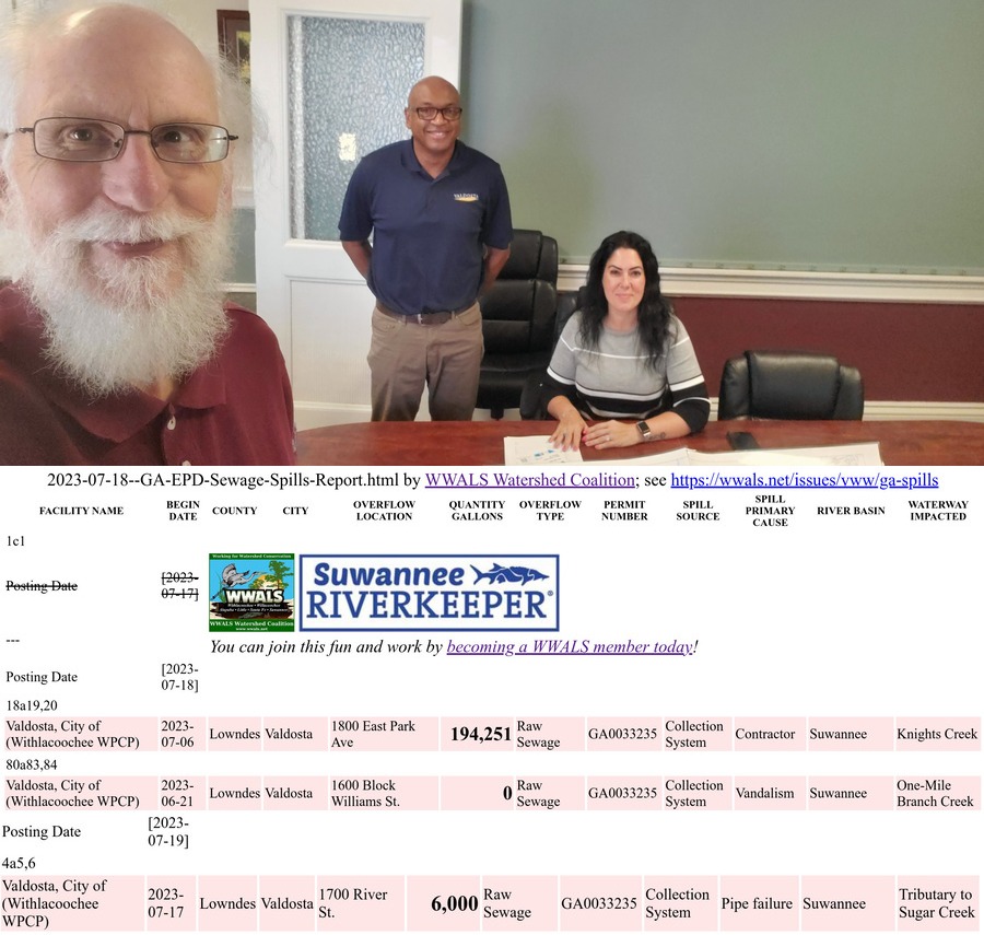 Valdosta officials and recent sewage spill reports 2023-07-19