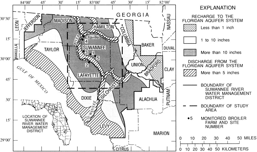 Rates of Recharge and Discharge to the Floridan Aquifer System in the Suwannee River Water Management District, 1995, FCIT USF