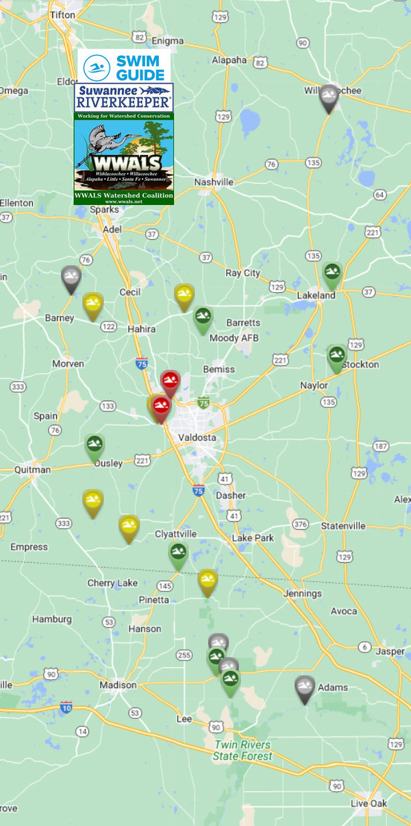 [Map: Bad US 41 and GA 133, Withlacoochee River, Swim Guide 2023-07-31]