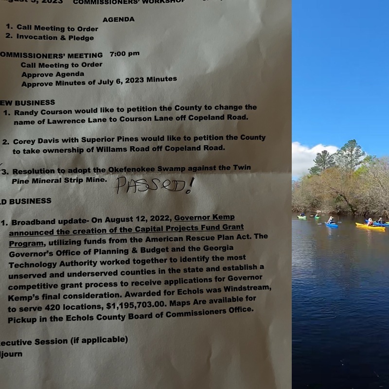 Suwannee River and Agenda, Echols County Commission 2023-08-03