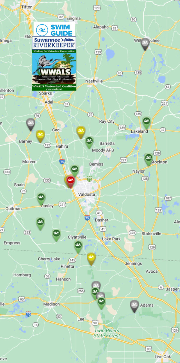 [Map: Clean Withlacoochee and Alapaha Rivers, Swim Guide, 2023-08-03]