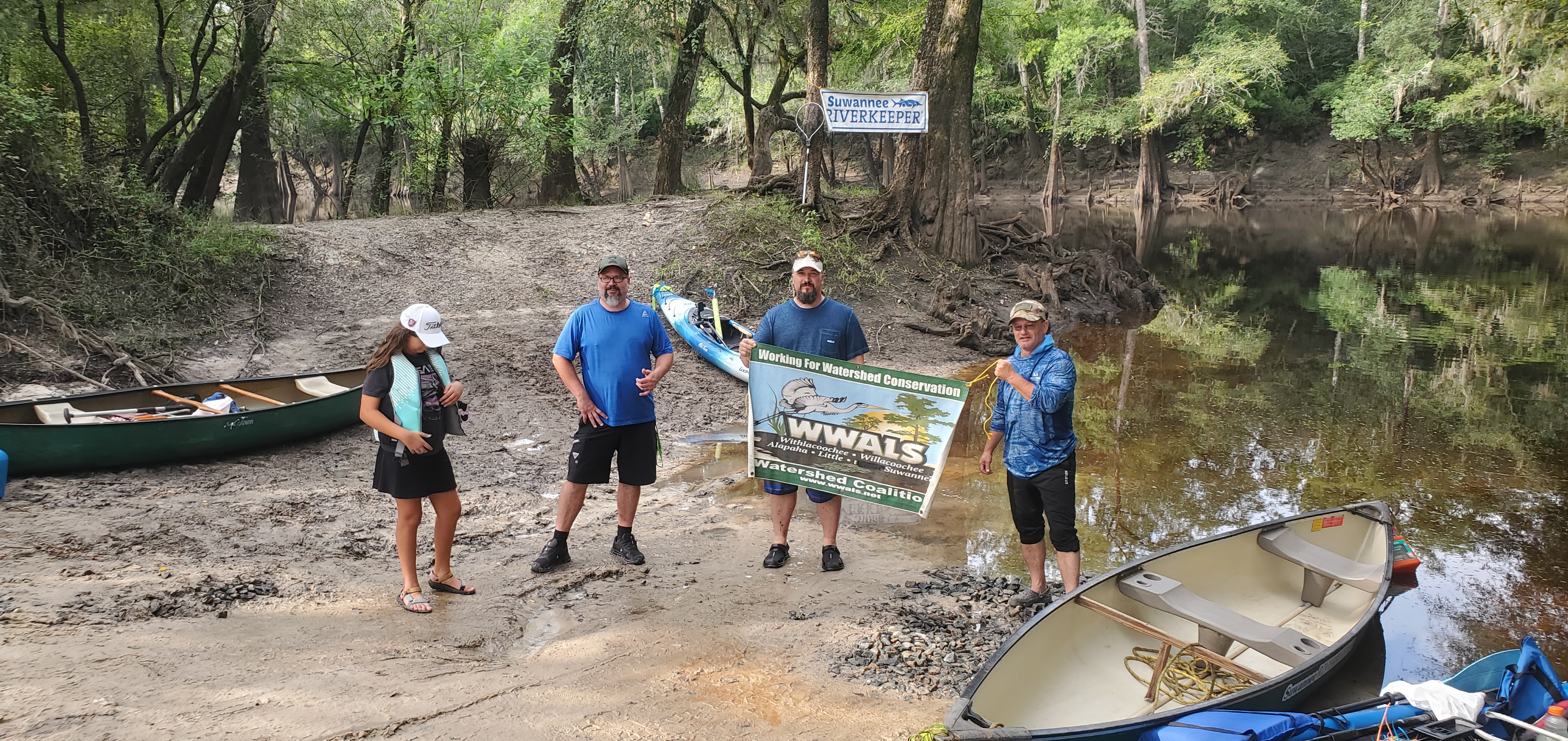 Banners at Knights Ferry Boat Ramp with Russell, 09:24:04, 30.7121841, -83.4553569