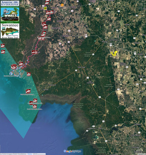 [Map: Levy County, Rainbow Springs, and the Suwannee River]