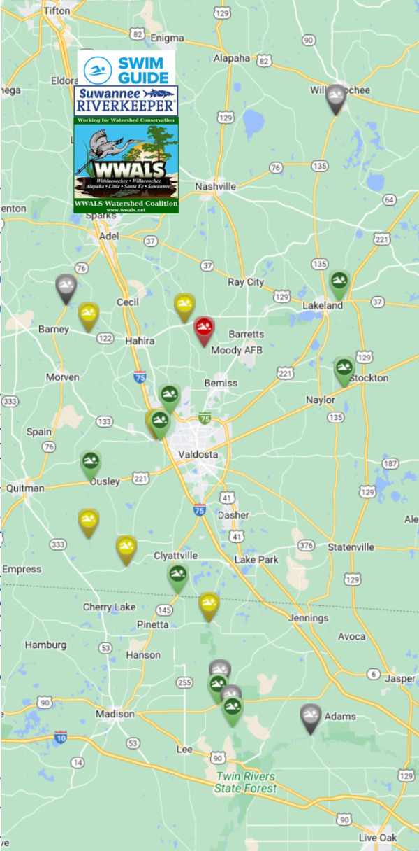 [Map: Bad Withlacoochee River upstream, Swim Guide 2023-08-10]