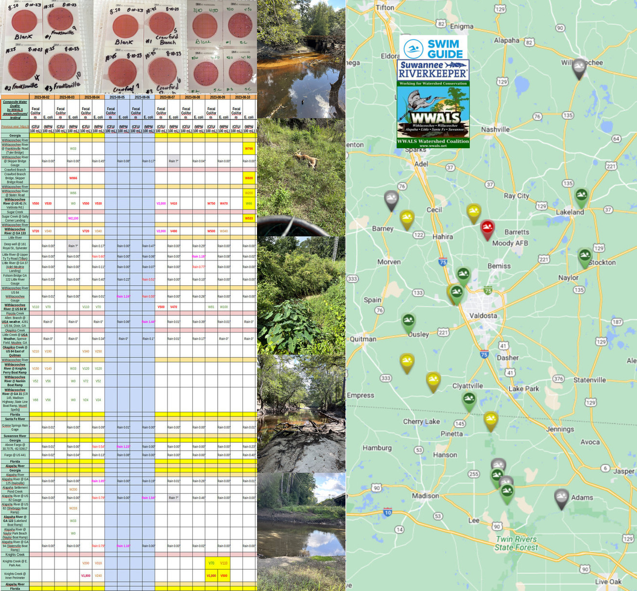 Chart, River and Creeks, Swim Guide 2023-08-10