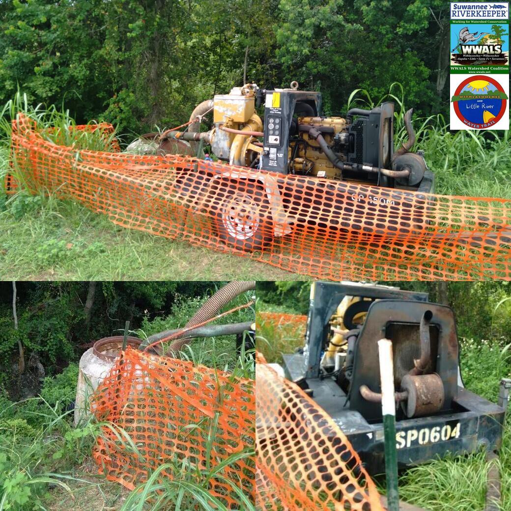 Manhole, pipes, pump, generator, Hightower Creek, River Street, Valdosta, GA