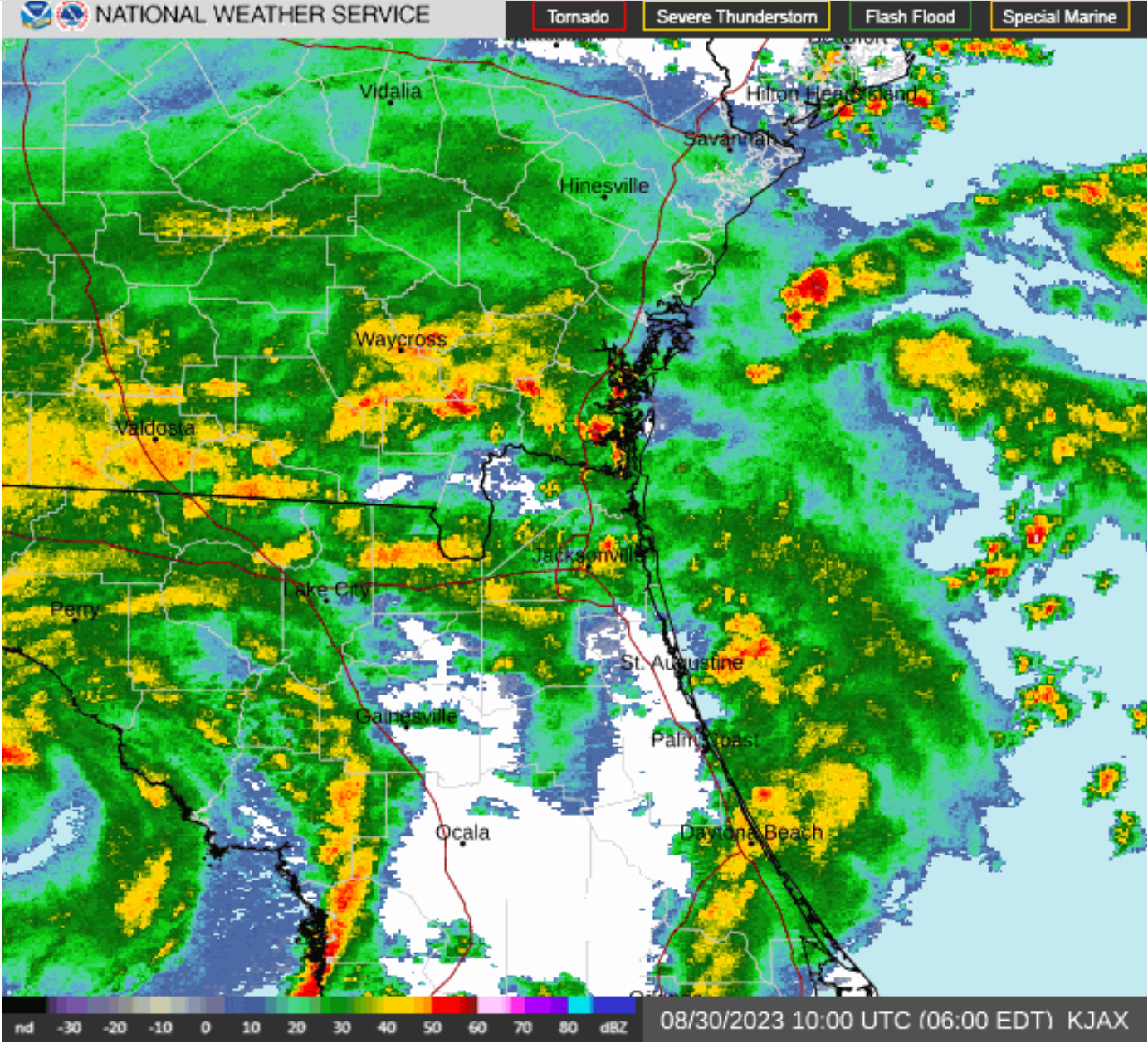 Radar, Hurricane Idalia, NWS JAX, 2023-08-30 06:02