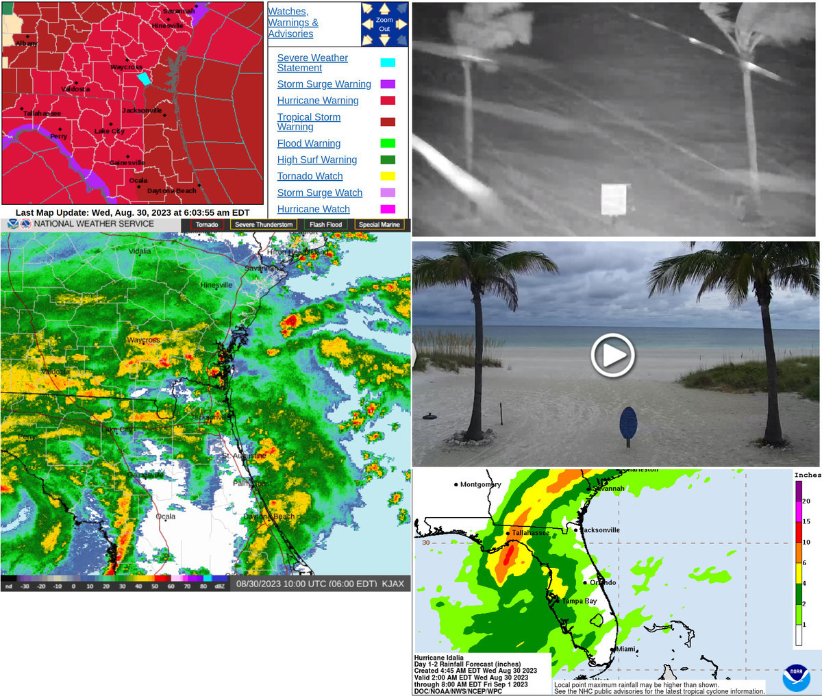 Hurricane Watch in more Georgia Counties, High winds at Cedar Key, Hurricane Idalia, 2023-08-30 06:00