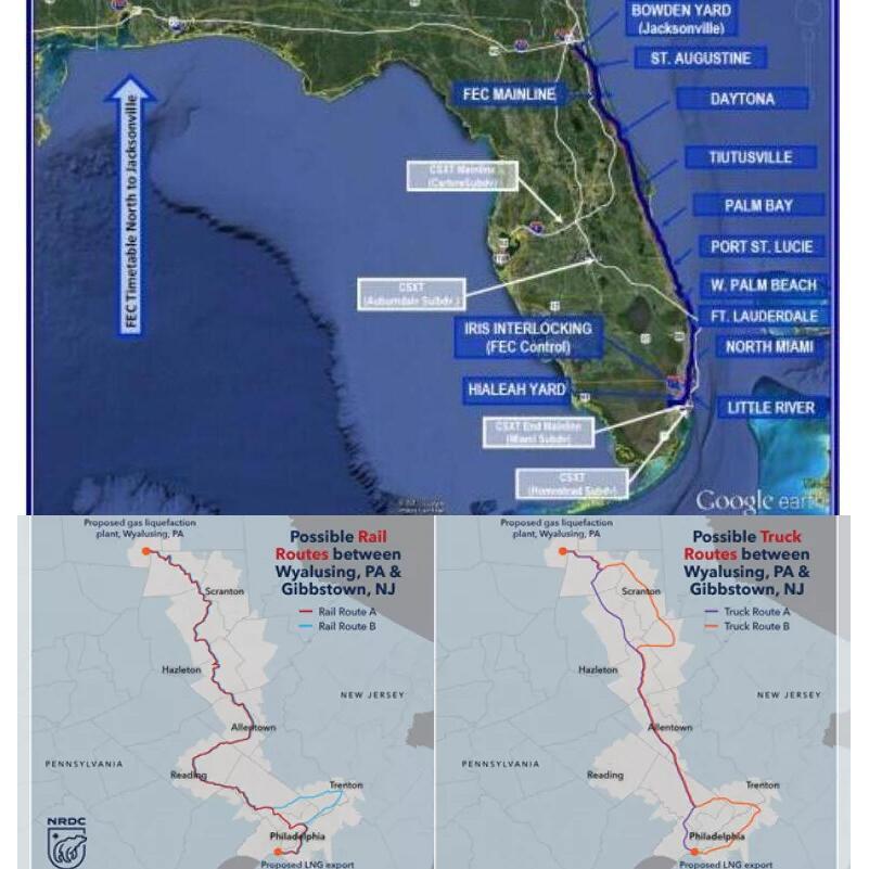 IG: Florida, PA, and NJ LNG by rail maps