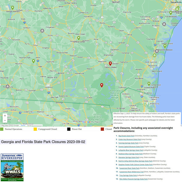 [Georgia and Florida State Parks Closed 2023-09-02]