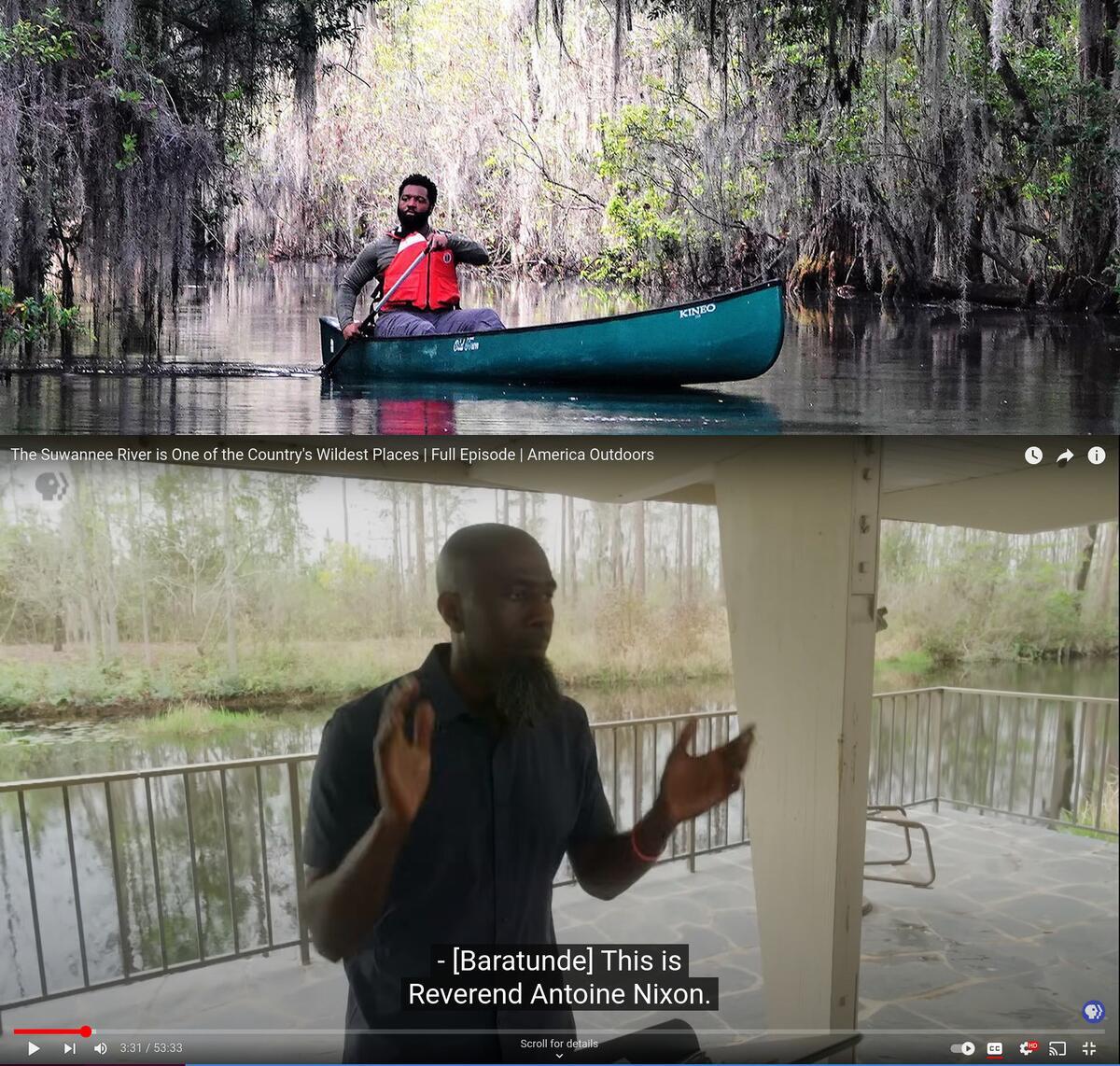 [Baratunde Thurston in the Okefenokee Swamp and Rev. Antoine Nixon at the Suwannee Canal on PBS 2023-09-06]