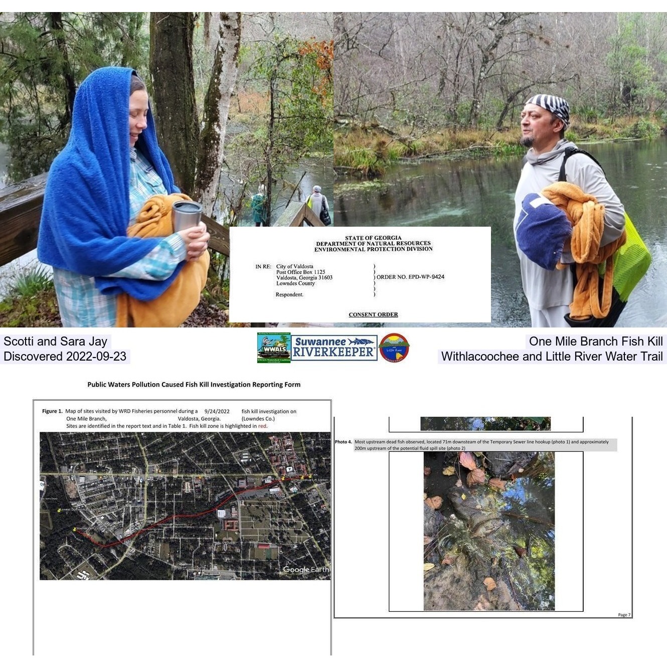 IG: Sara and Scotti Jay Jones, the GA-EPD Consent Order, location map, and fish kill