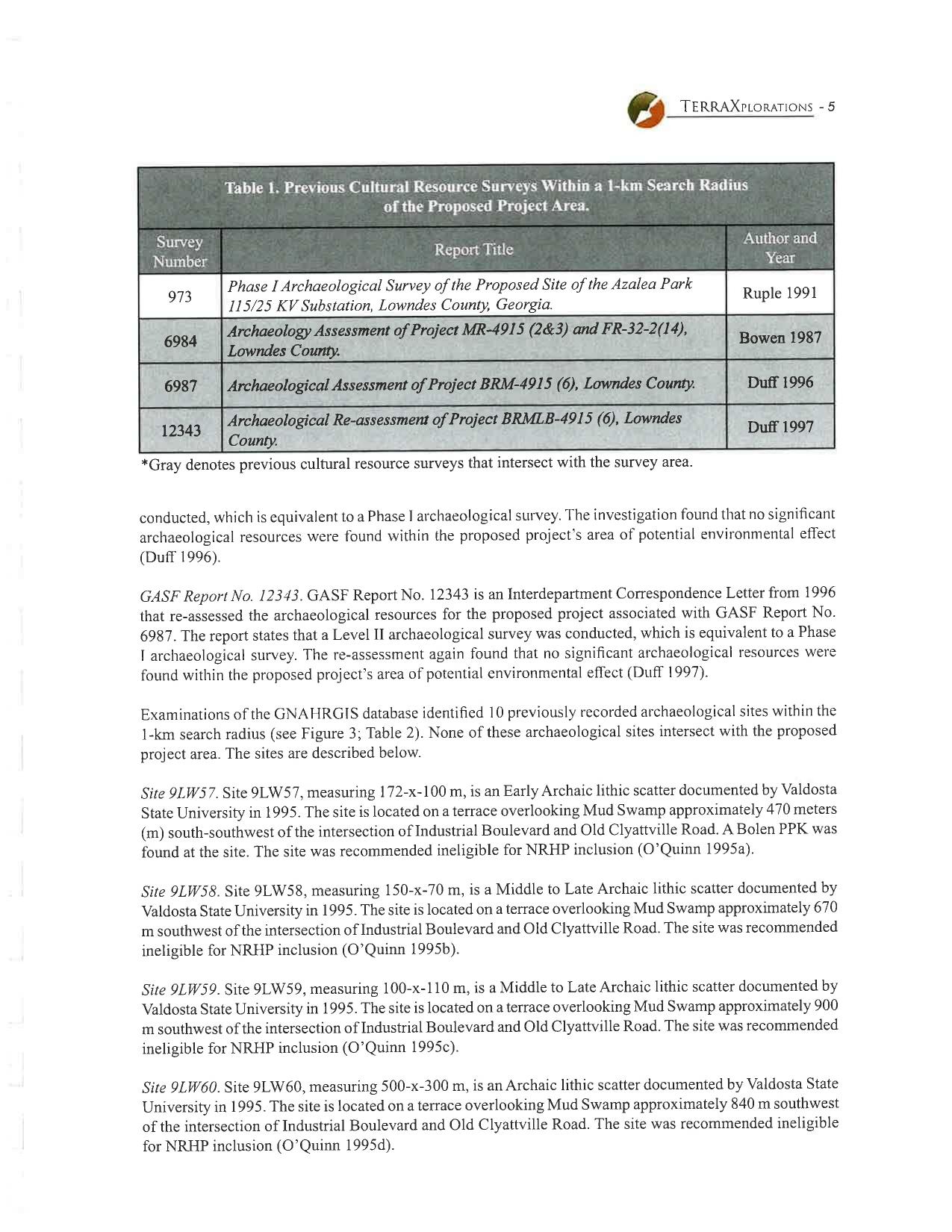 Table 1. Previous Cultural Resource Surveys Within a 1-km Search Radius of the Proposed Project Area.