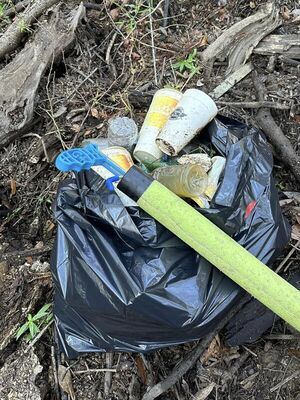 [Trash in a slough where it would wash into the Withlacoochee River next rain --Russell Allen McBride]