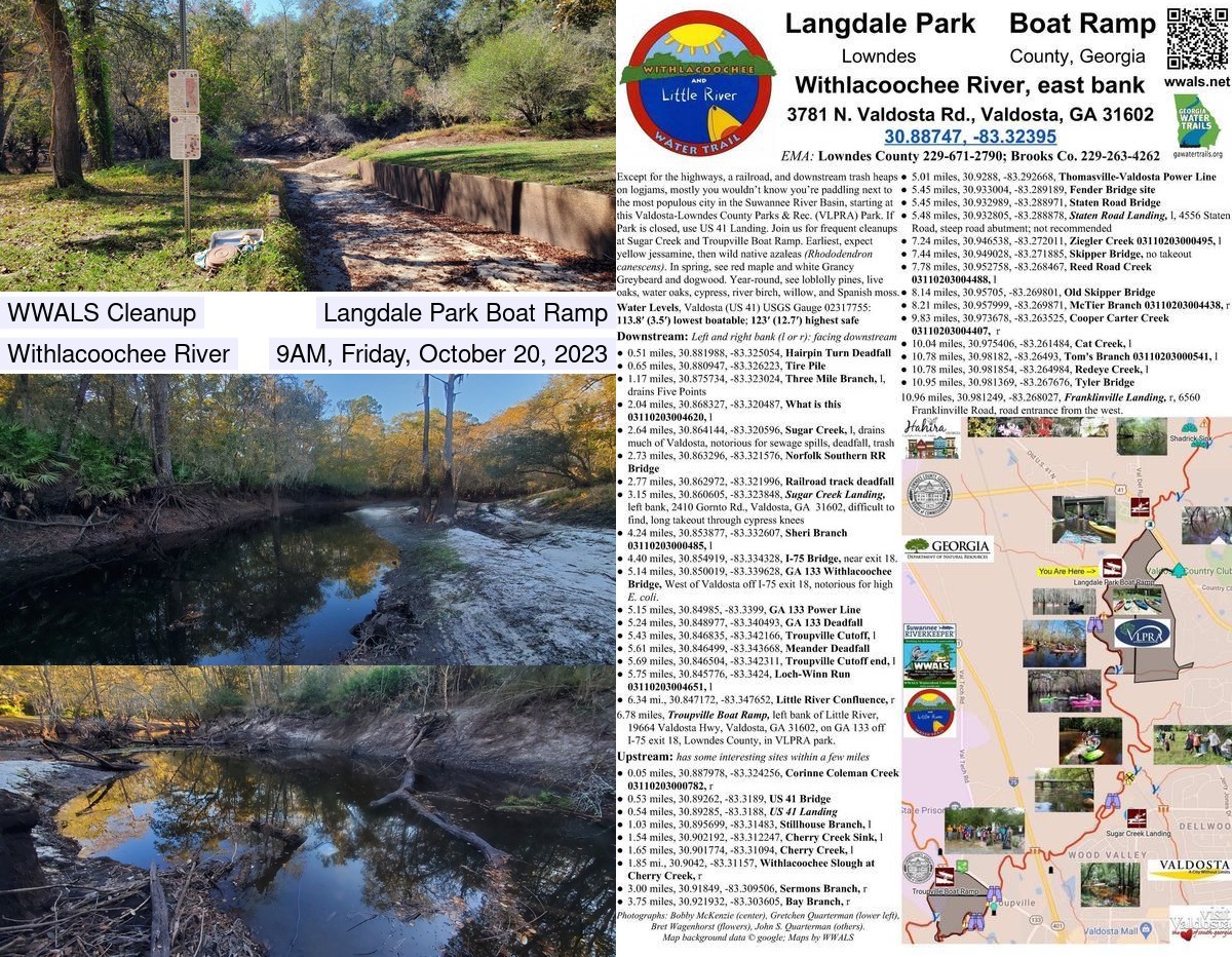 Langdale Park Boat Ramp 2022-11-03, Withlacoochee River upstream and down 2022-11-13, and Withlacoochee and Little River Water Trail sign