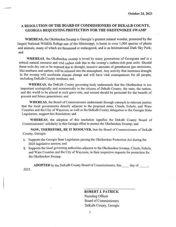 [DeKalb County Okefenokee Resolution 2023-10-24]