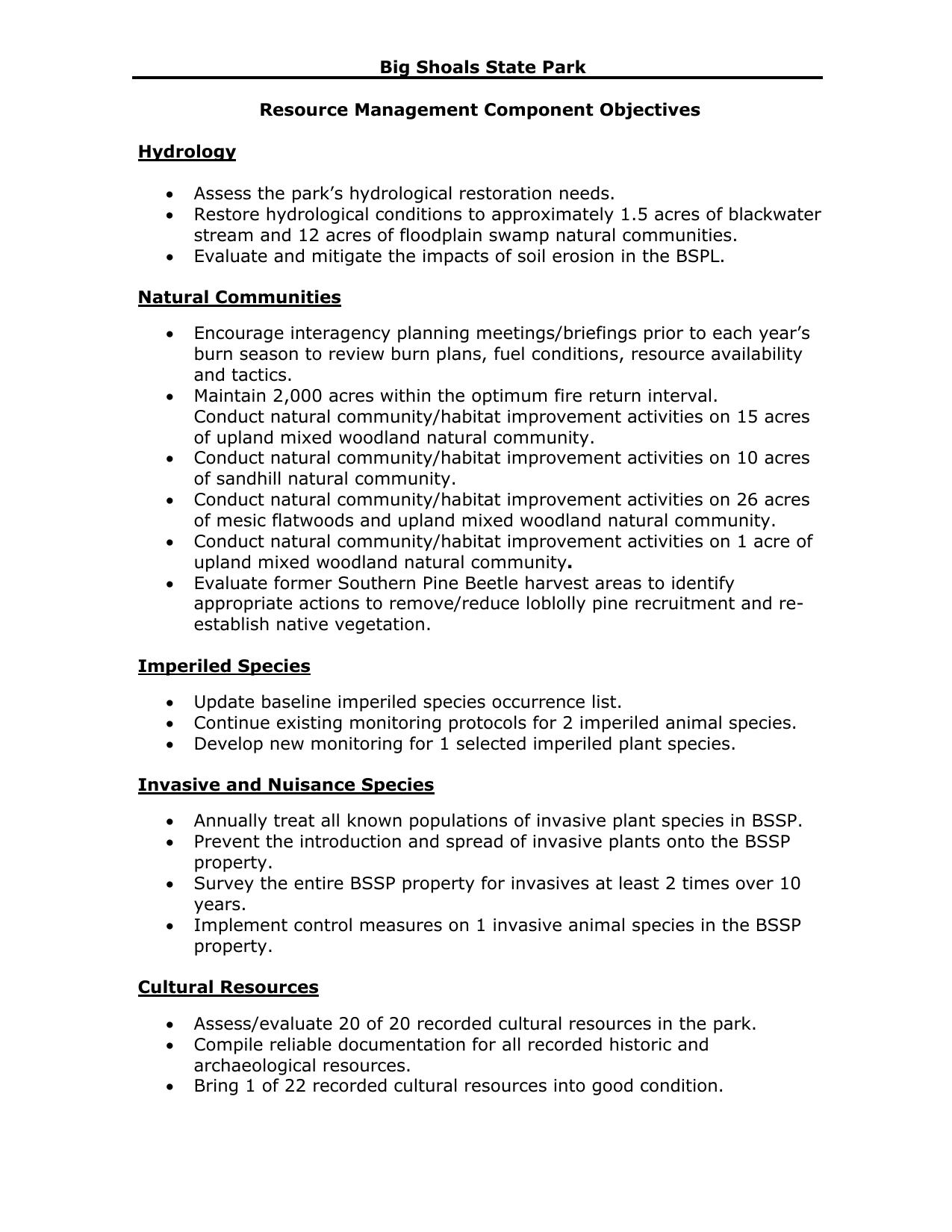 Hydrology, Natural Communities, Big Shoals Executive Summary Page 2