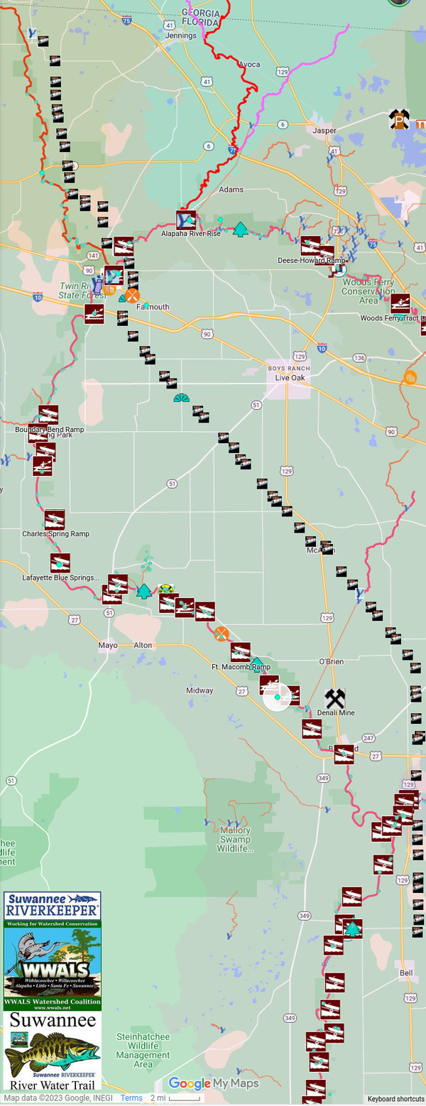 [Map: Lafayette Blue Springs and Troy Spring State Parks, Suwannee River in SRWT]