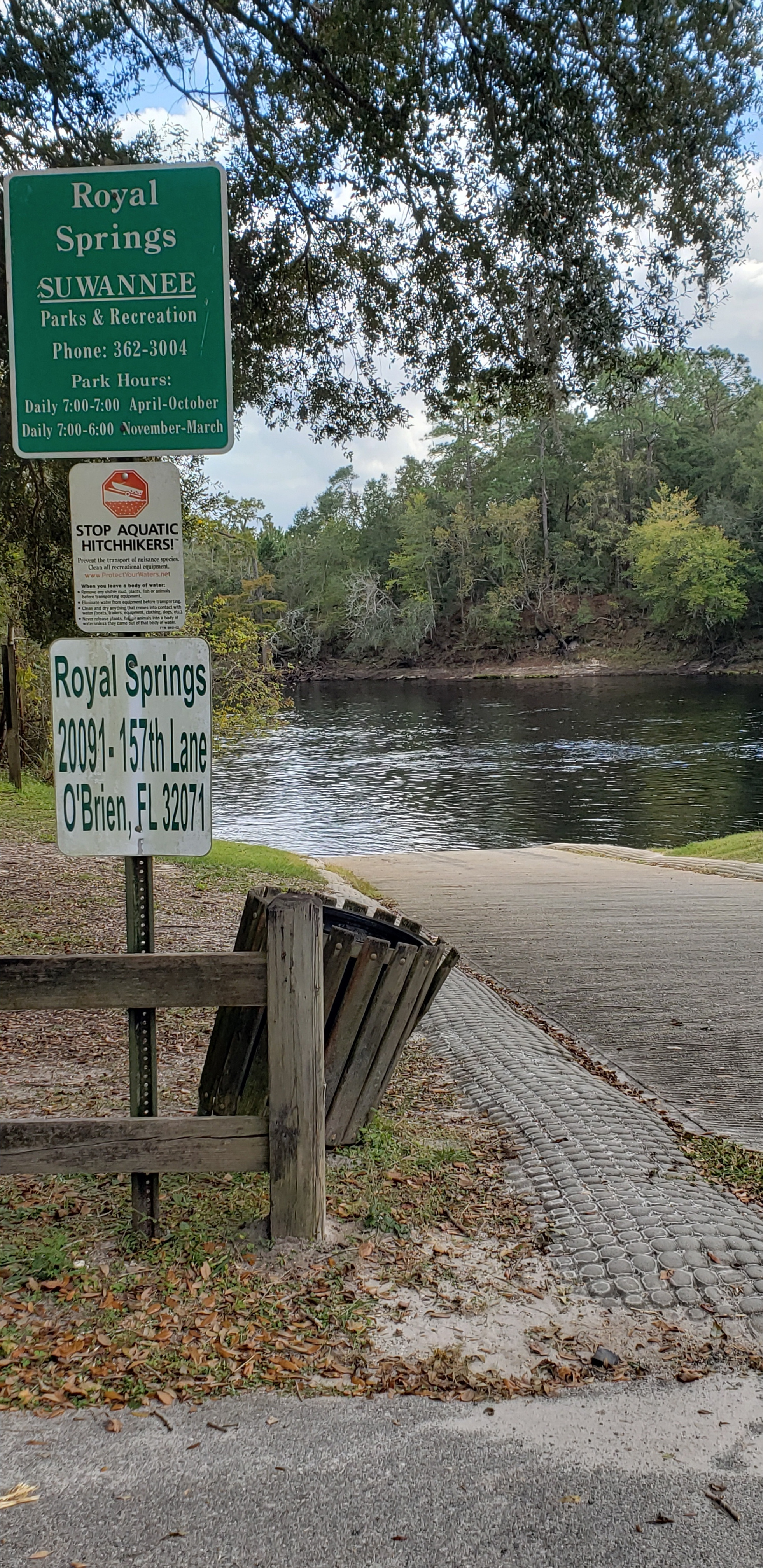 Royal Springs Ramp address, Suwannee River @ 157 Drive 2023-10-26