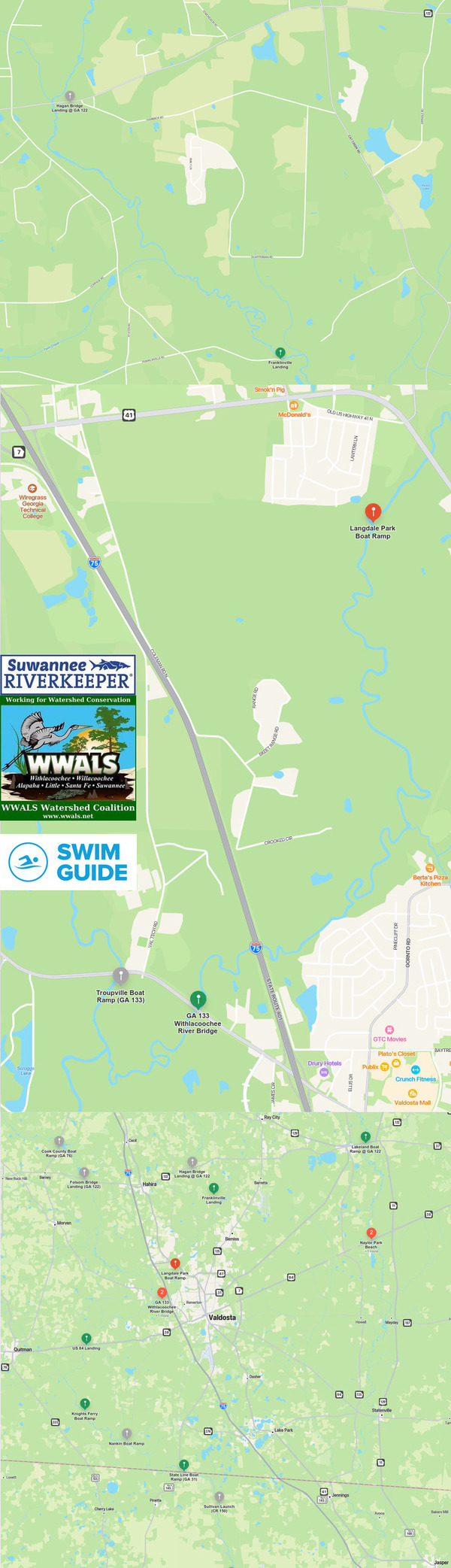 [Map: Mostly clean Withlacoochee River, Swim Guide 2023-11-16]