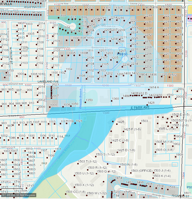 Map: One Mile Branch floodplain on Pin Oak Circle in VALORGIS