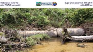 [Valdosta has found the Sugar Creek sewer leak 2025-01-06, After WWALS narrowed it within 2000 feet]