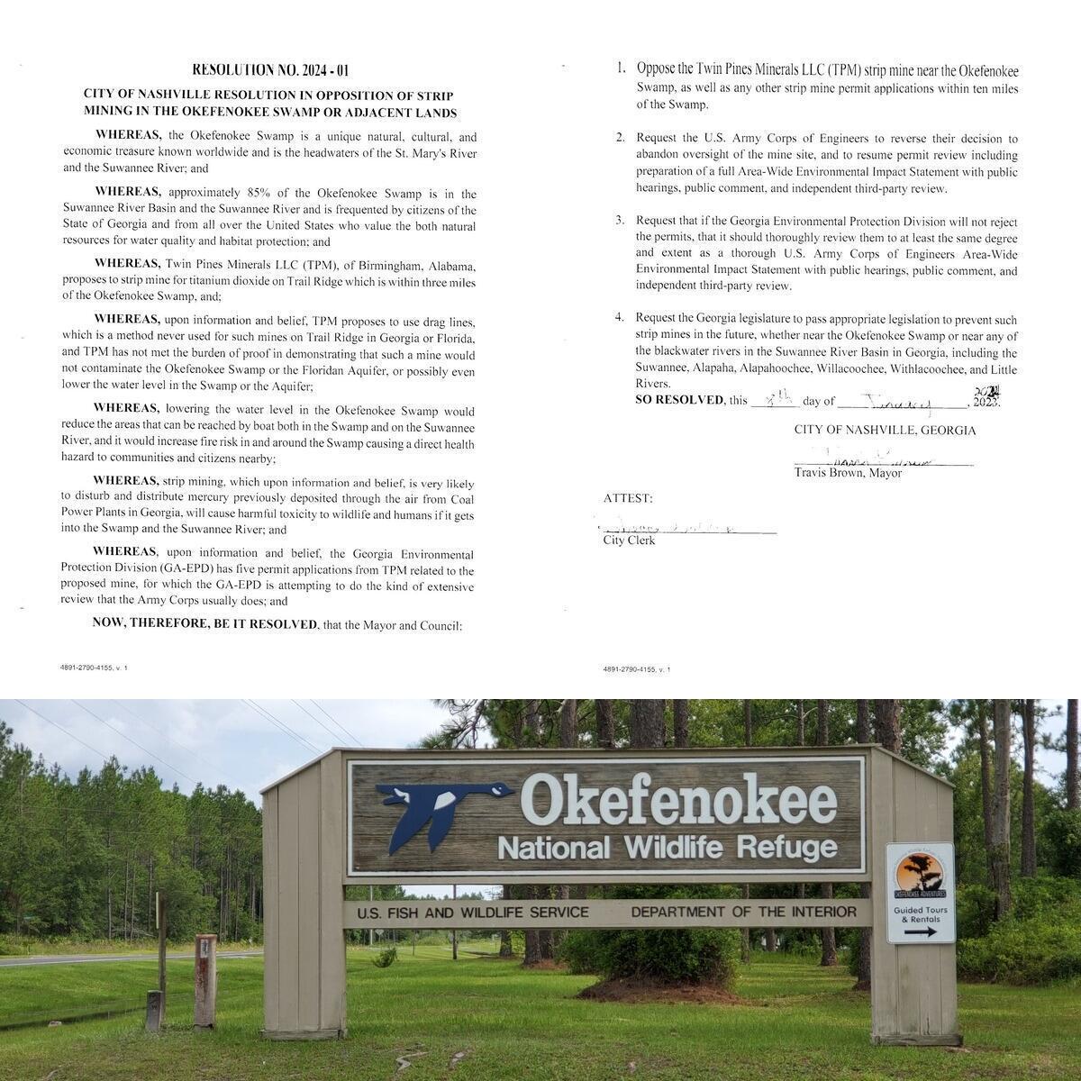 City of Nashville Resolution and Okefenokee NWR sign