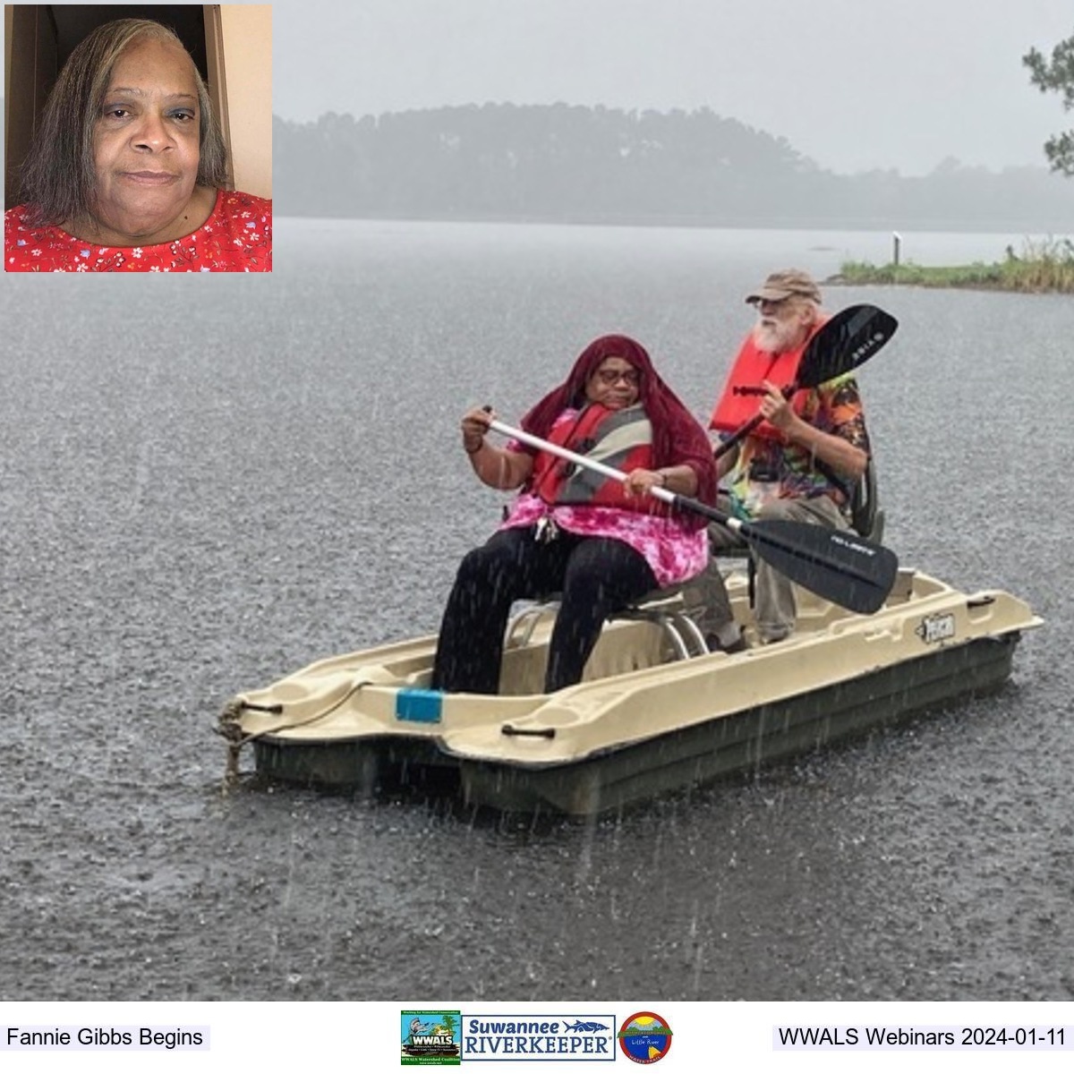 [Fannie Gibbs in a boat at Reed Bingham State Park, Junteenth 2020]