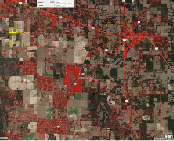 [Ten miles from 3RT Sand Mine site (upper left) to Hodge dirt mine (lower right)]