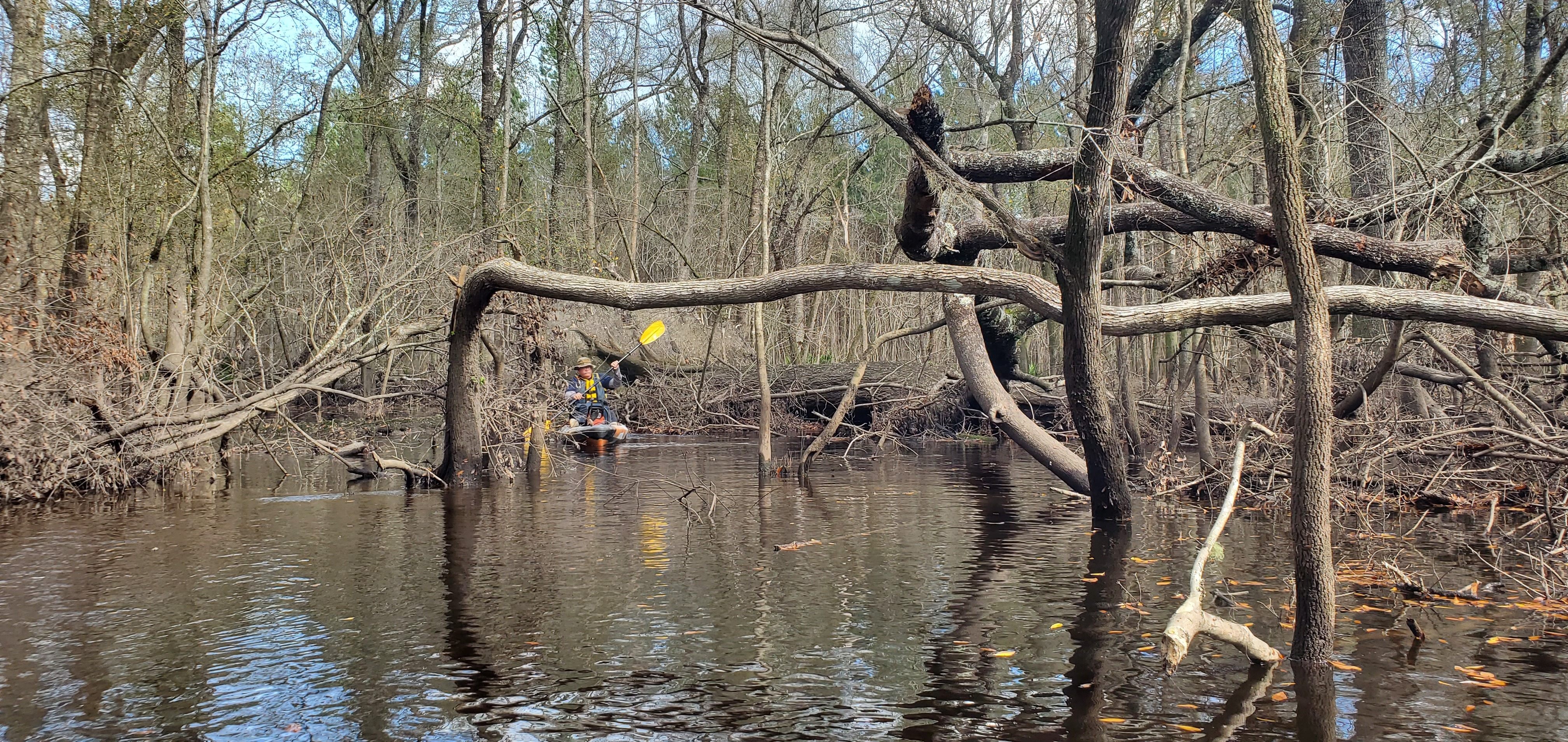 Shawn exiting duck box slough, 13:35:12, 30.8714284, -83.3231498