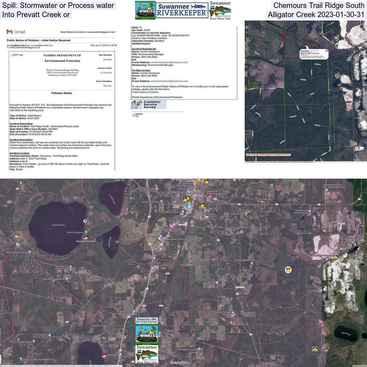 [Stormwater or Process water spill from Chemours Trail Ridge South TiO2 mine, Starke, FL 2024-01-30-31]