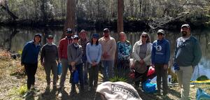 [Selfie with Waterkeepers Florida at Merrillee's private Santa Fe River access, 11:54:18, 29.8338170, -82.6744980]