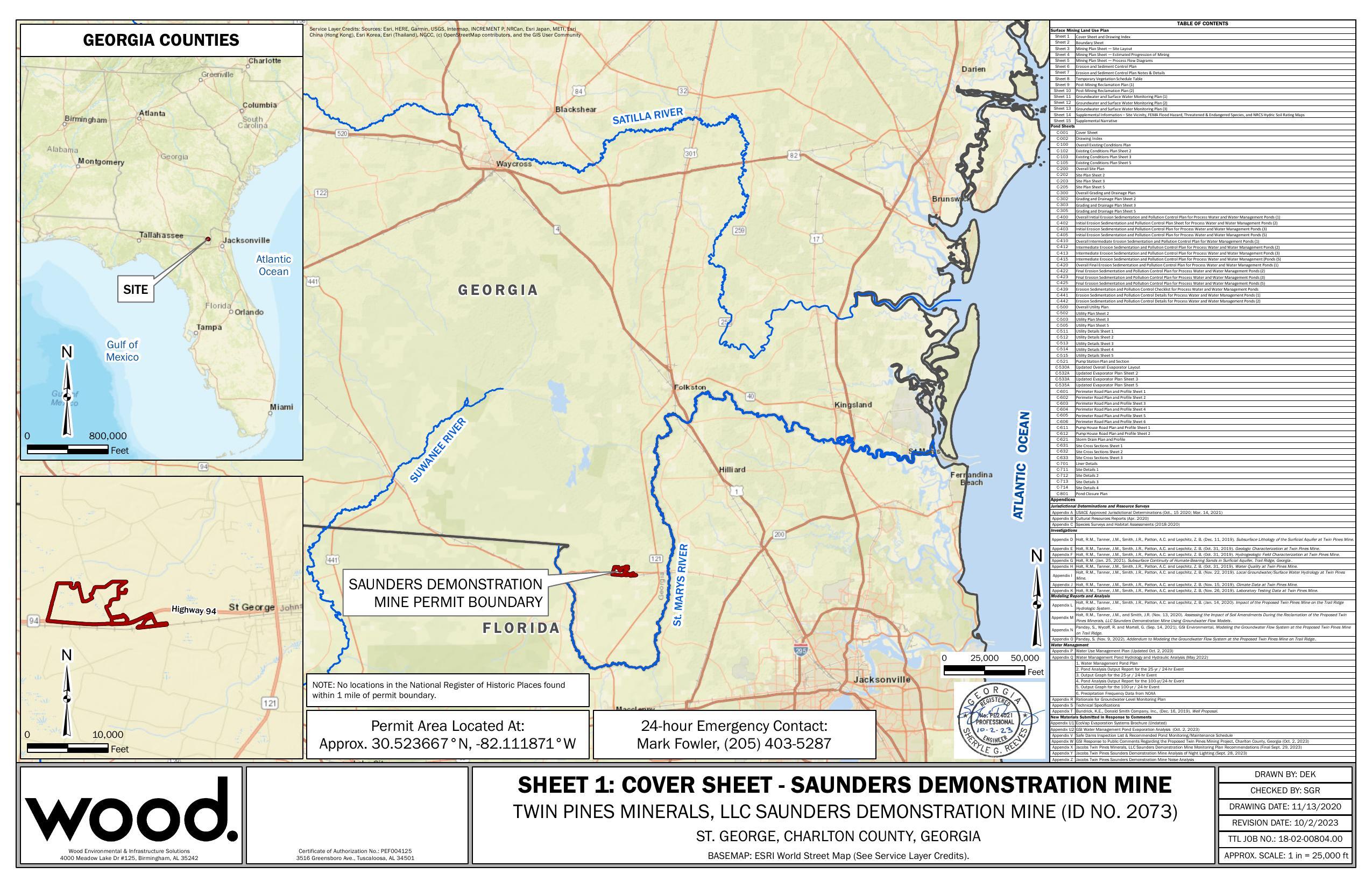 Cover sheet with location map