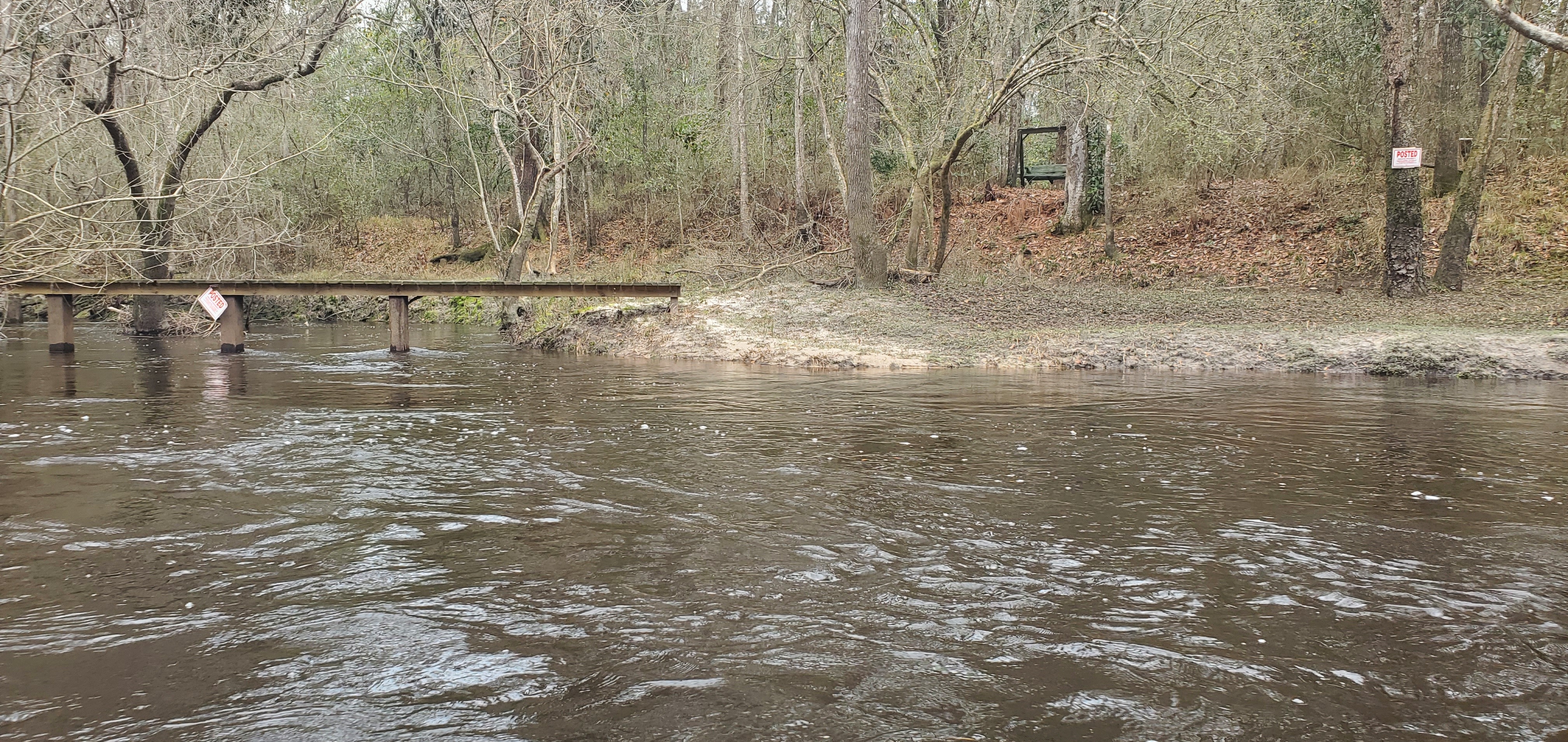 Landowner bridge, swing, posted sign, 12:22:54, 30.8544009, -83.3325427