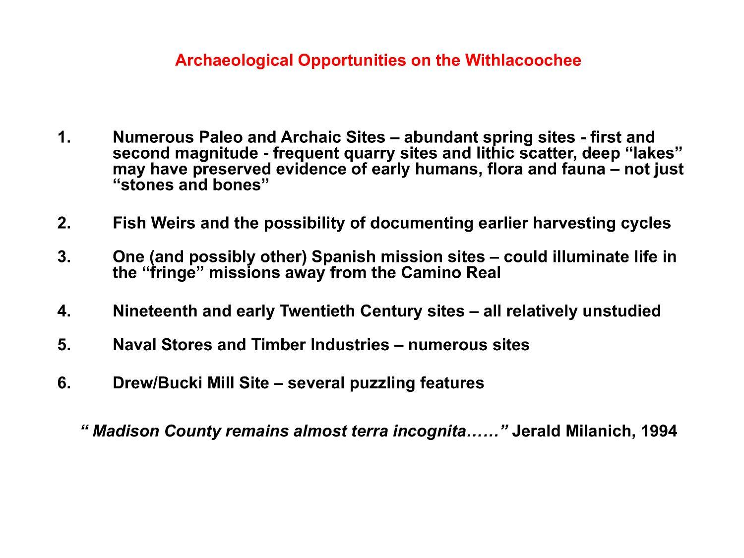 Archaeological Opportunities on the Withlacoochee