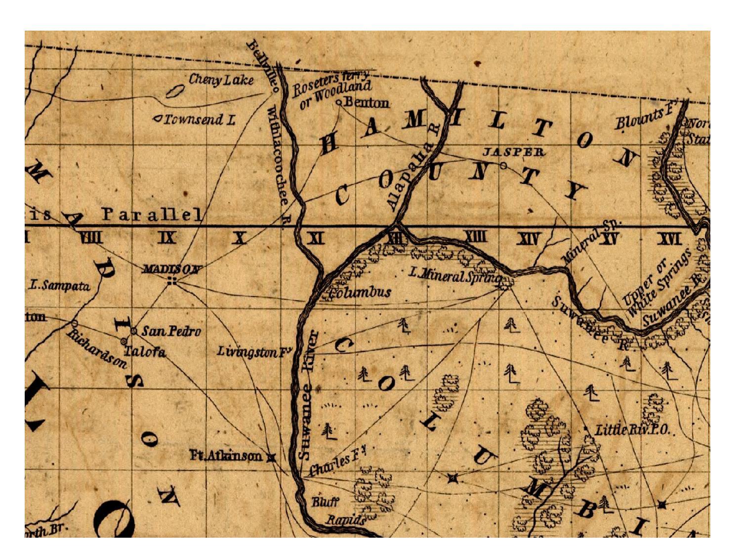 Historical Map: Madison, Hamilton, Columbia Counties