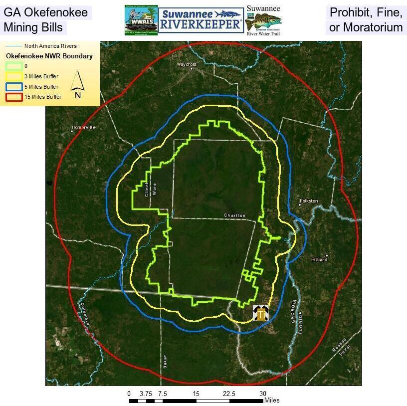 Okefenokee National Wildlife Refuge: 15 miles