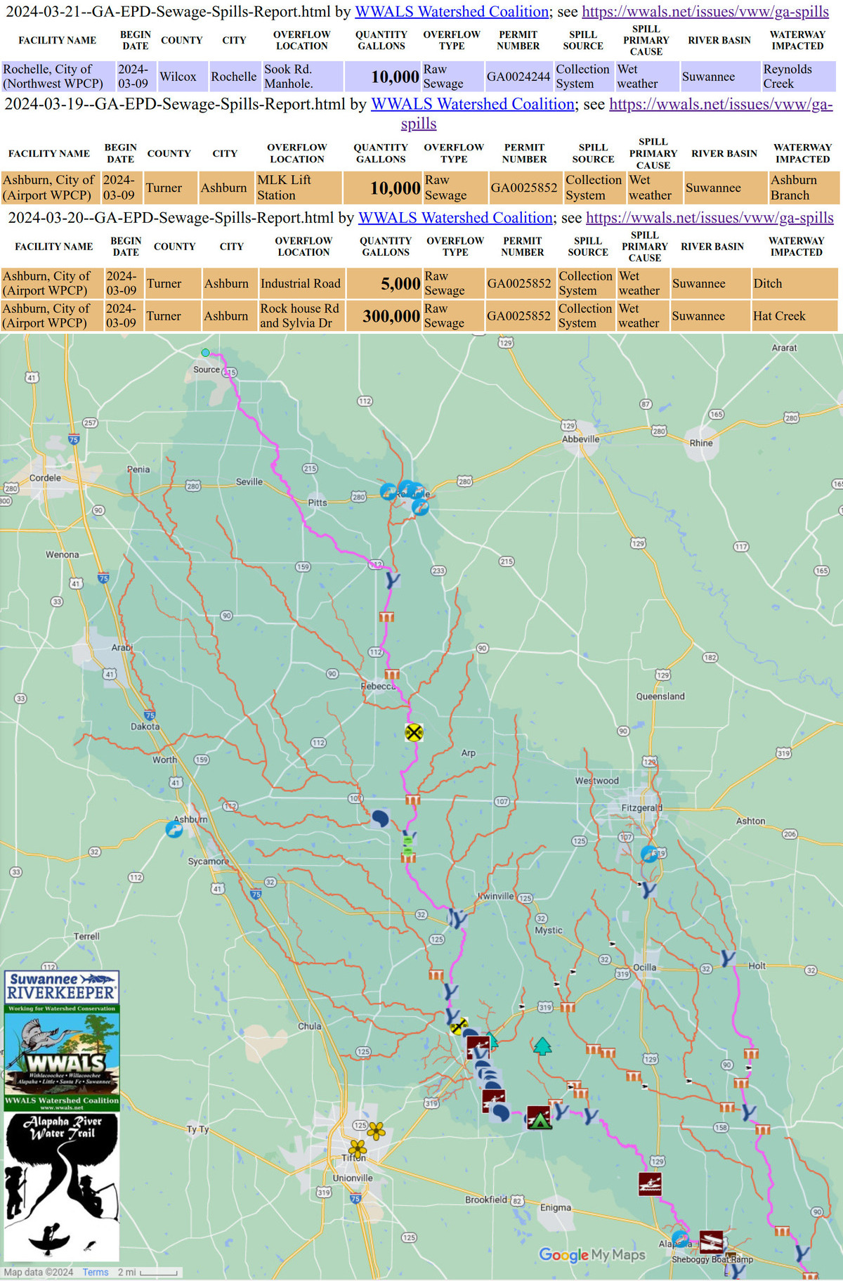 Rochelle and Ashburn spills and maps