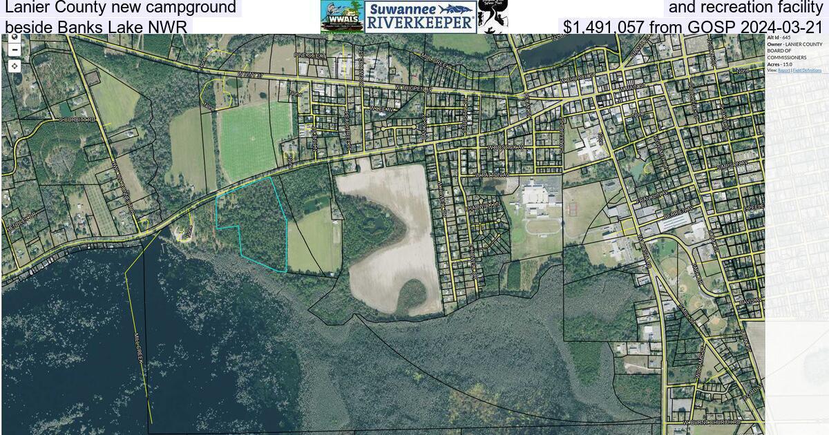 Lanier County new campground, and recreation facility, beside Banks Lake NWR, $1,491,057 from GOSP 2024-03-21