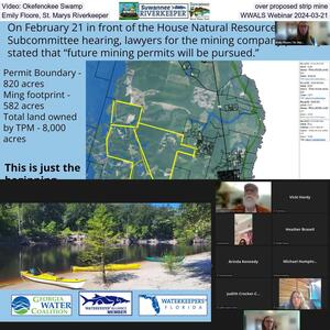 [Video: Okefenokee Swamp, over proposed strip mine, Emily Floore, St. Marys Riverkeeper, WWALS Webinar 2024-03-21]