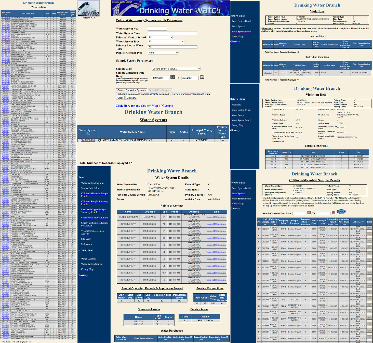 Search gadrinkingwater.net and example water quality test results