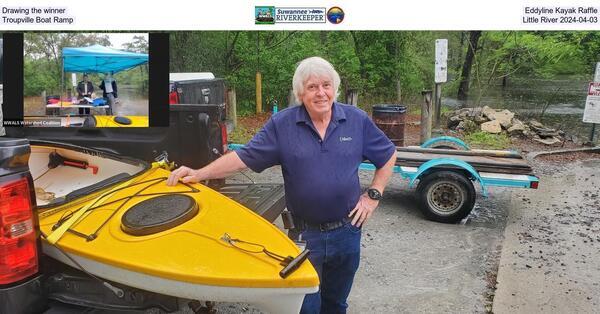 [Drawing the winner, Eddyline Kayak Raffle, Troupville Boat Ramp, Little River 2024-04-03]