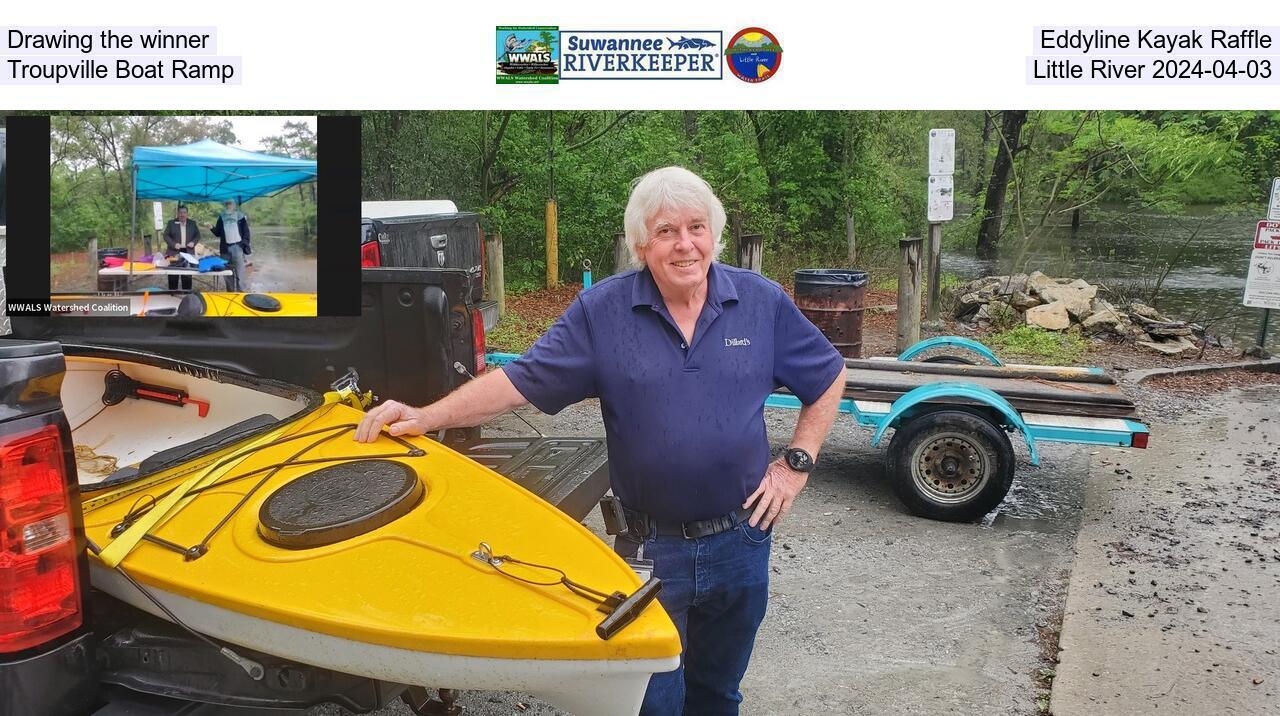 Drawing the winner, Eddyline Kayak Raffle, Troupville Boat Ramp, Little River 2024-04-03