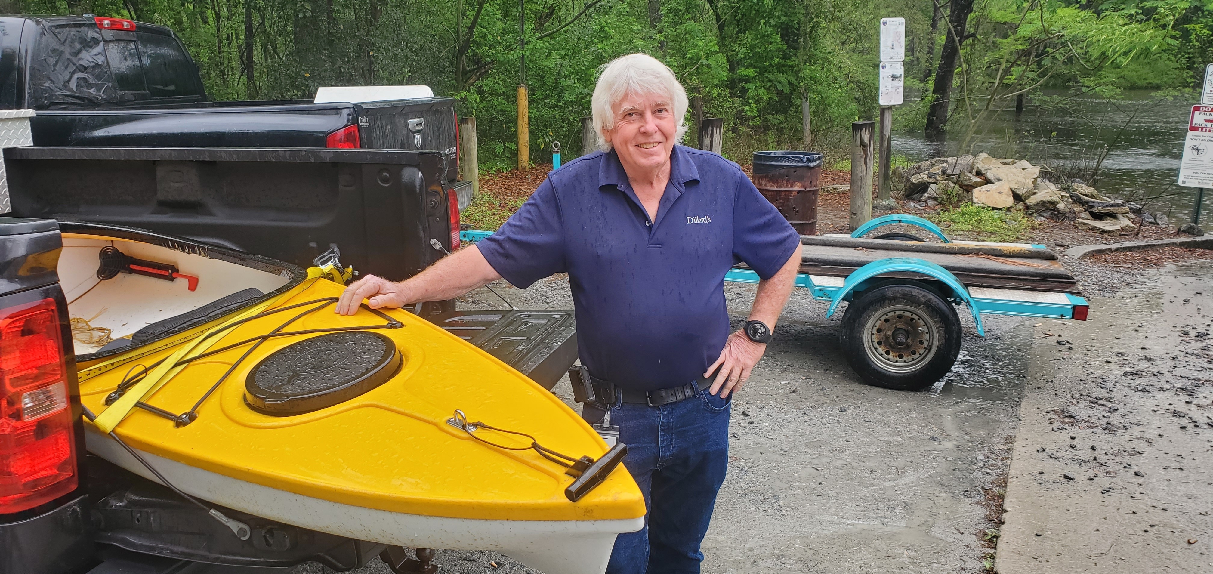 The winner: Phil Hubbard with the Eddyline kayak at Troupville Boat Ramp on the Little River 2024-04-03