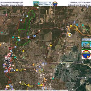 [Huntley Drive Sewage Spill, Valdosta, GA 2024-04-09, Caused by grease and rags, indirectly into Cherry Creek]