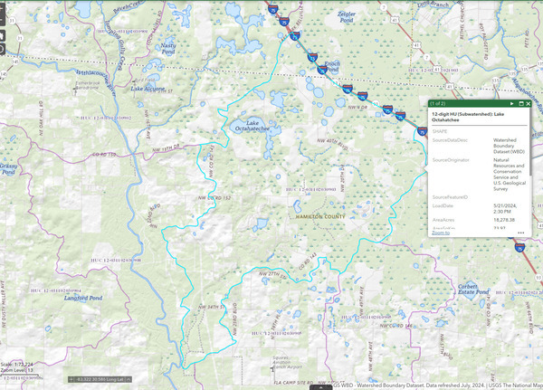 [Map: Lake Octahatchee watershed in USGS The National Map]