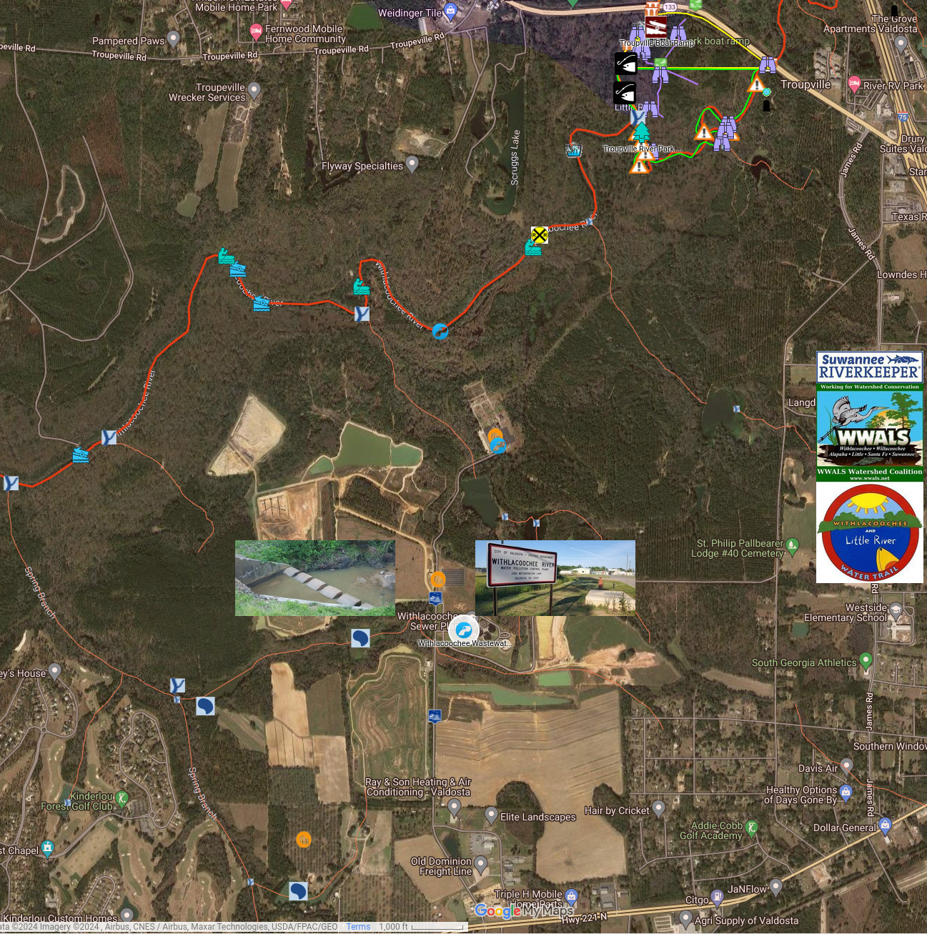 Map: Valdosta WWTP and Spring Branch in WLRWT