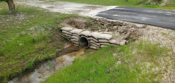 Failing sandbags, Candleglow Trail, Little River 2024-04-16, 16:03:07, 30.8611190, -83.3634610