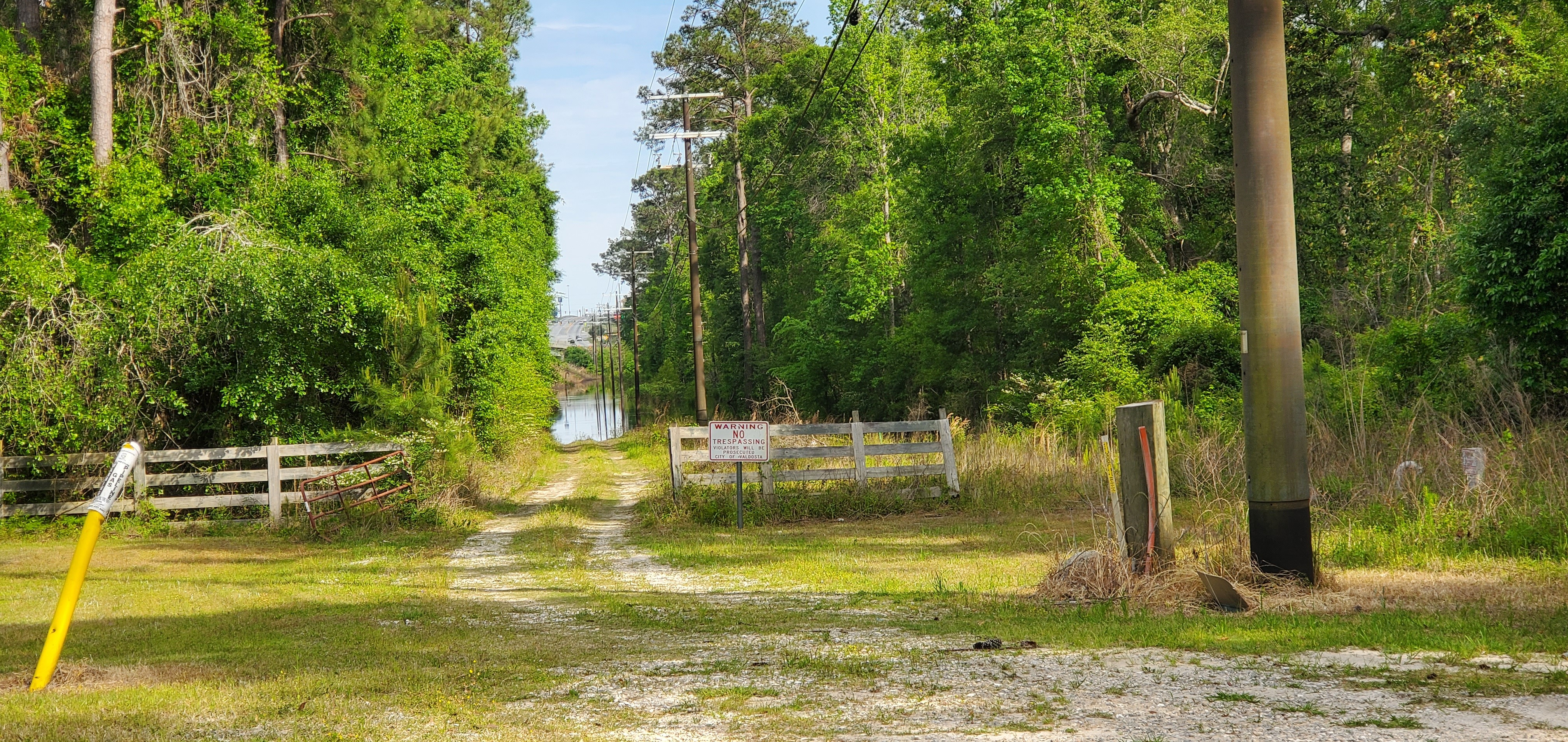 Power line below GA 133 bridge, Withlacoochee River 2024-04-16, 16:56:12, 30.8519177, -83.3465324